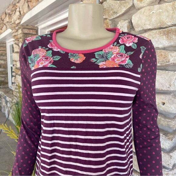 Matilda Jane Size Small Calling Bird Floral Stripe Polka Dot Long Sleeve Tee - Picture 5 of 10